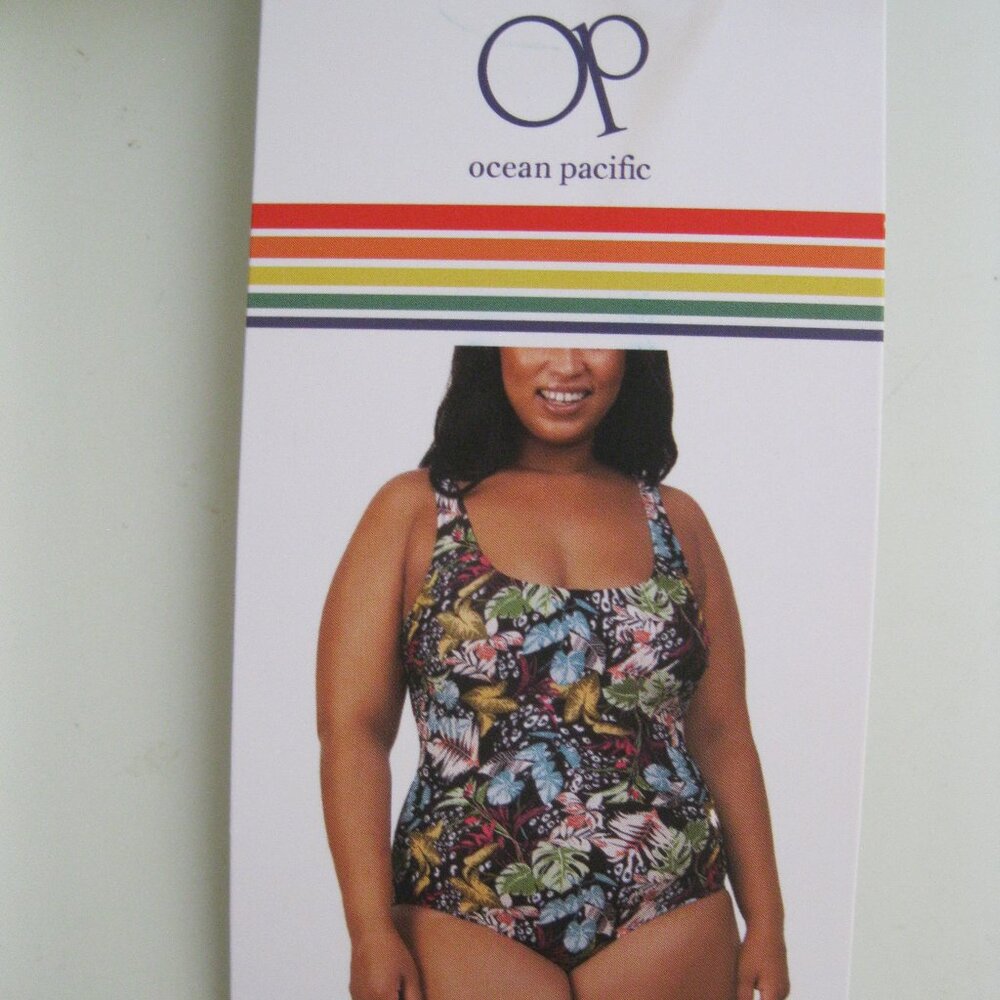 Ocean Pacific Women's One Piece Swimsuit, multiple color Floral,  black, Size XL